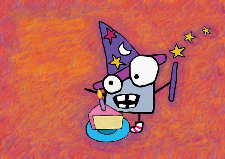 Birthday card drawings photograph. Fillipe in his Wizard outfit is ready to eat the cake! OMNOMNOM that looks delicious.
