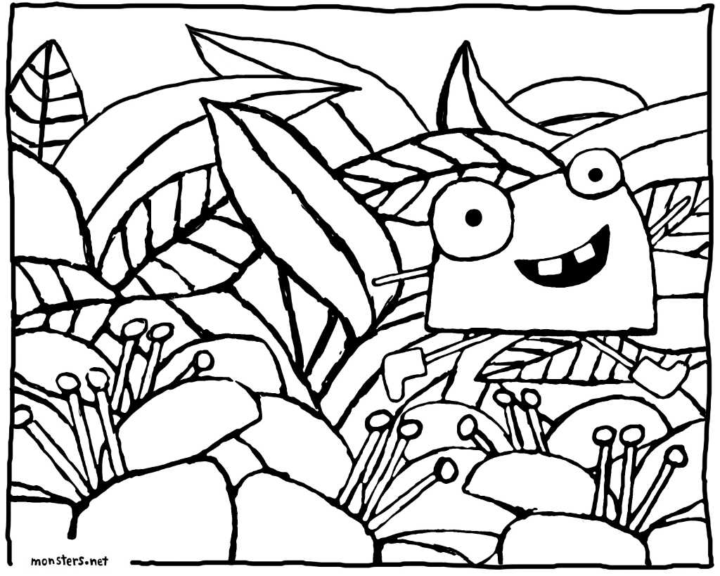 Coloring book drawings photograph. Color in the flowers and plants! Color in his SOCKS! Make them PINK or ORANGE! Or maybe BLUE!